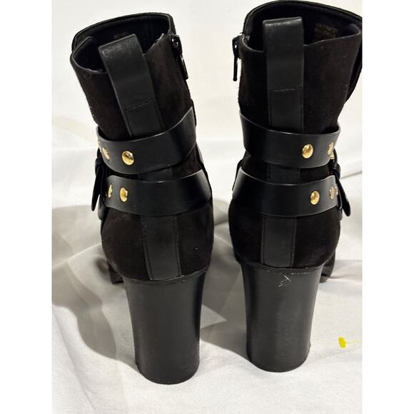 Woman’s APT 9 Black Suede Zip Boots Sz 9 chunky biker studded buckle straps - Picture 5 of 13